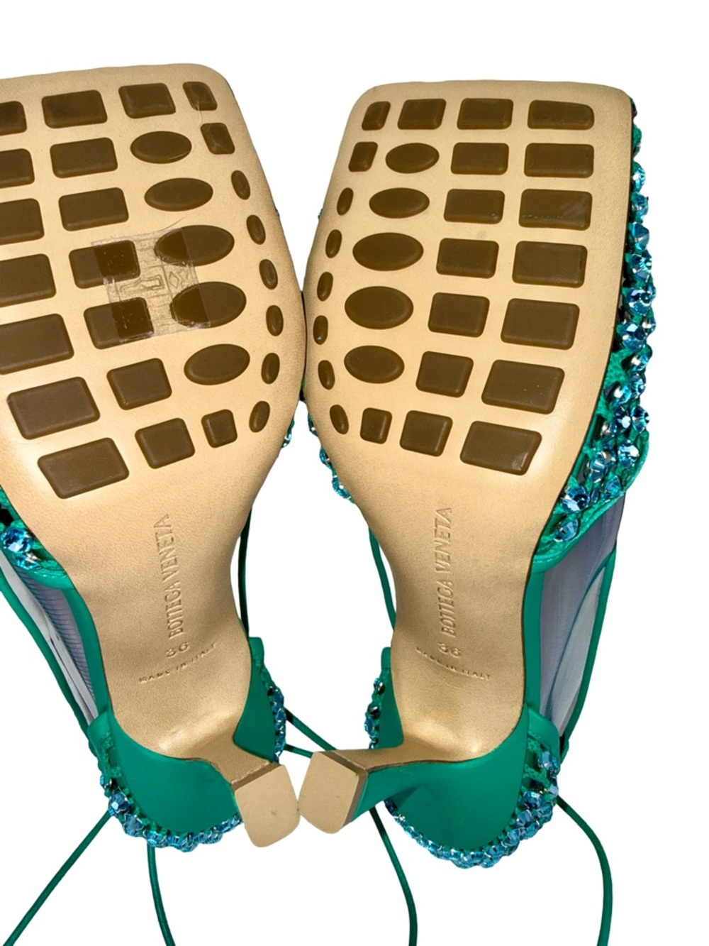 BOTTEGA VENETA SPARKLE STRETCH SANDALS IN ACID TURQUOISE - Picture 7 of 8